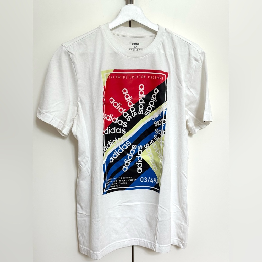 Adidas White and Red Short Sleeve Tee with Graphic Design